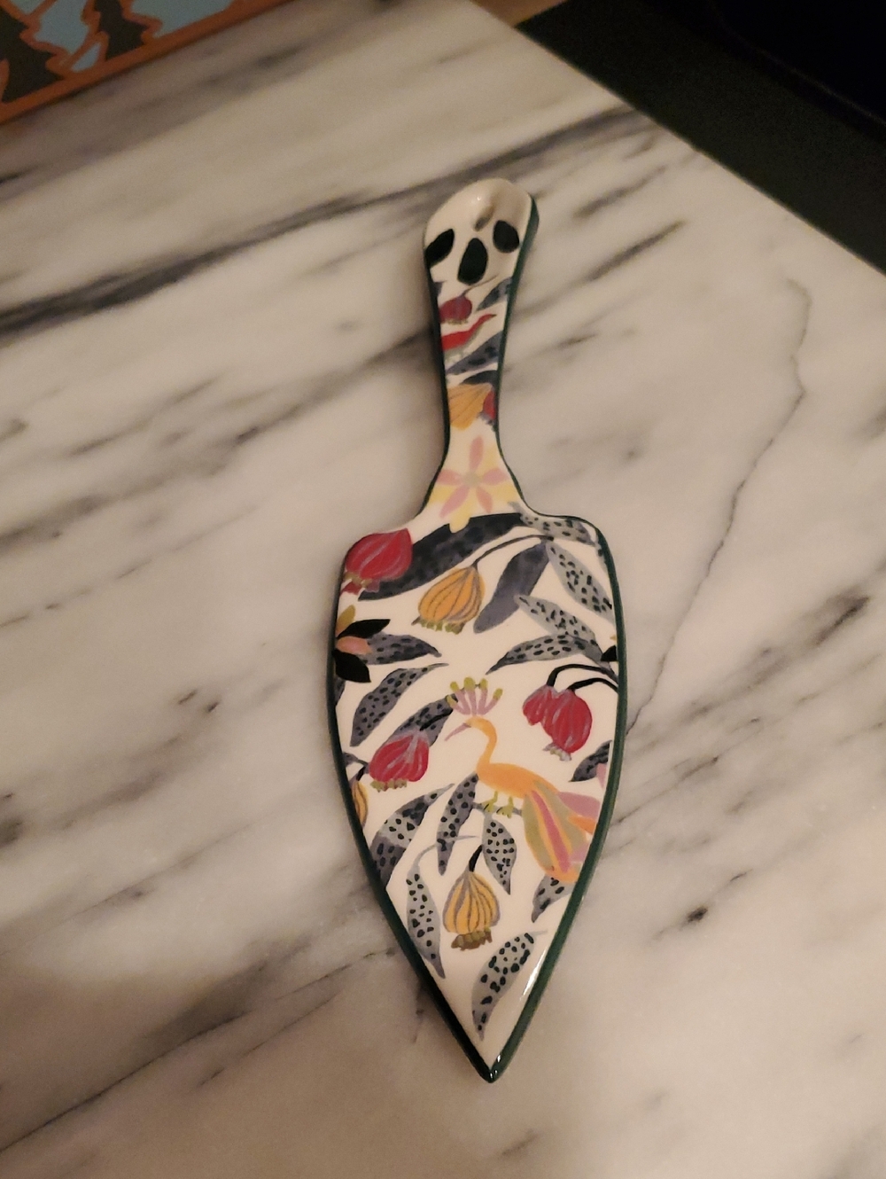 Anthropologie Cream and Teal Ceramic Server with Floral Decor